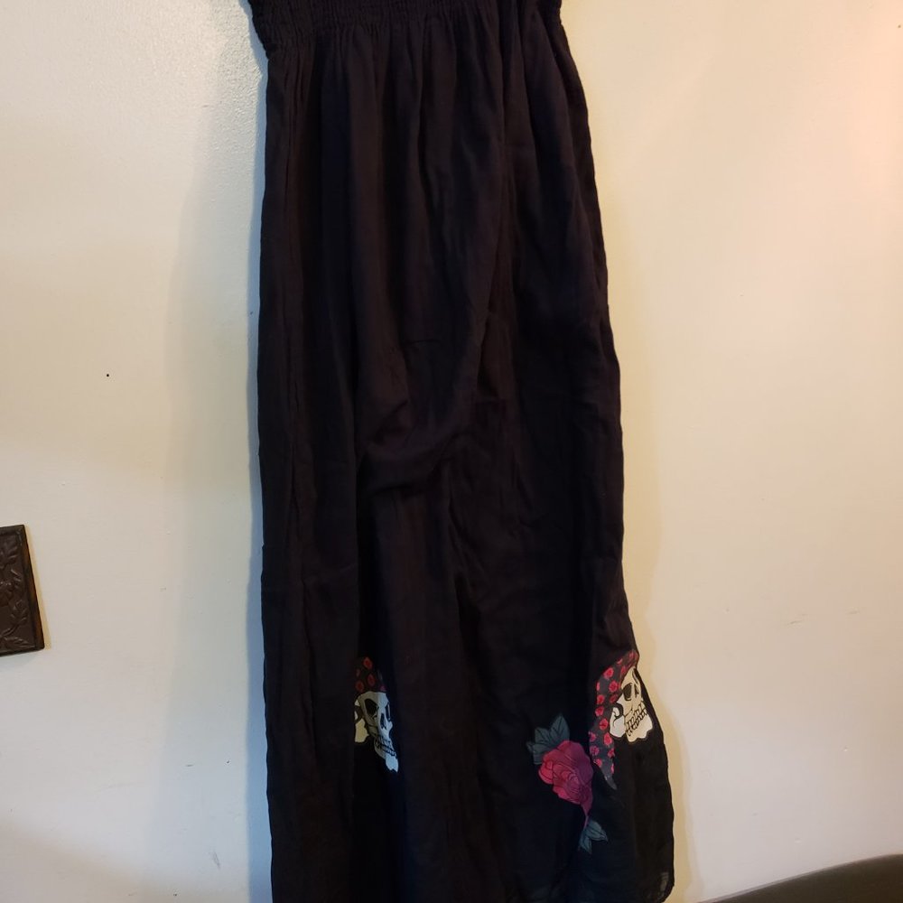 Derek Heart Strapless Rose Skull Midi Dress Black Size L - Picture 2 of 5